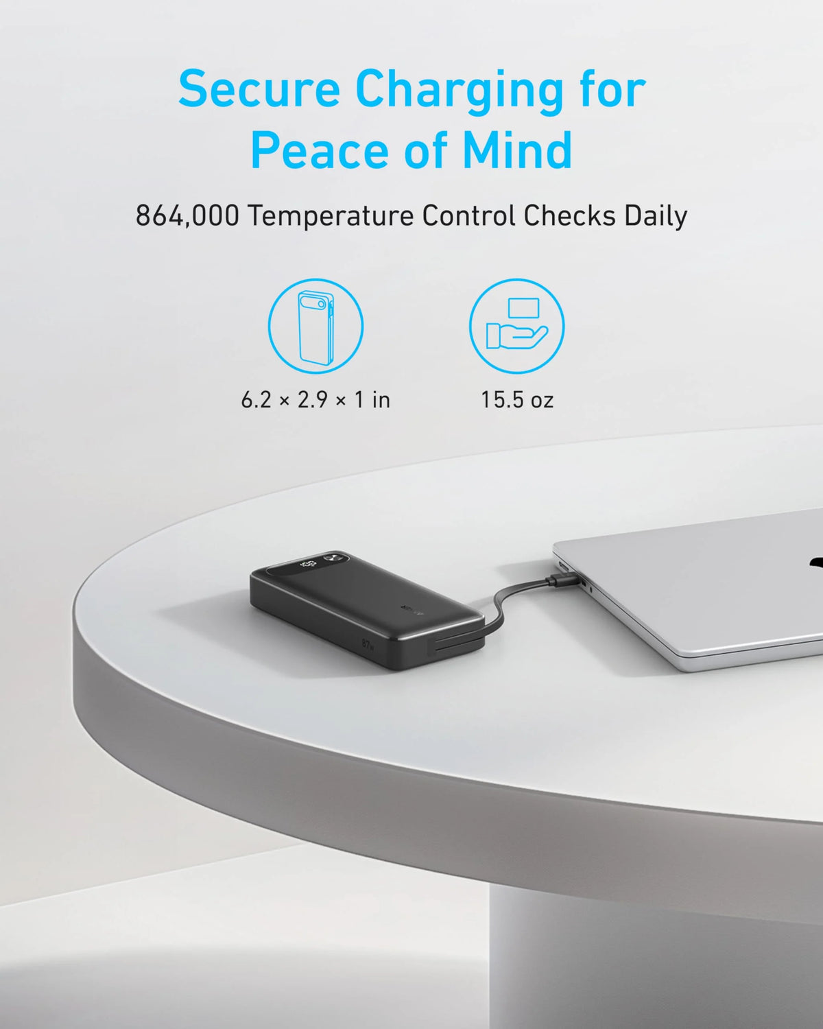 Anker Power Bank 20K, 87W, Built-In USB-C Cable