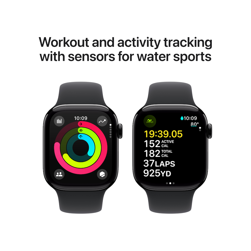 Apple Watch Series 10 42mm Jet Black Aluminium Case with Black Sport Band