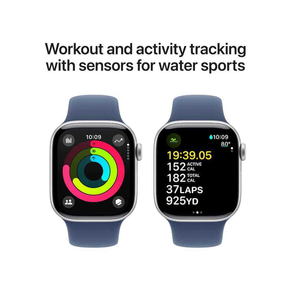 Apple Watch Series 10 46mm Silver Aluminium Case with Denim Sport Band