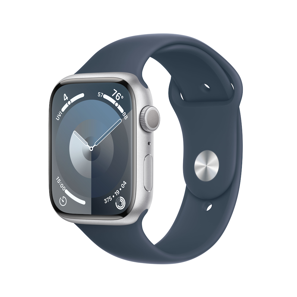 Apple Watch Series 9 GPS 45mm Silver Aluminium Case with Storm Blue Sport Band