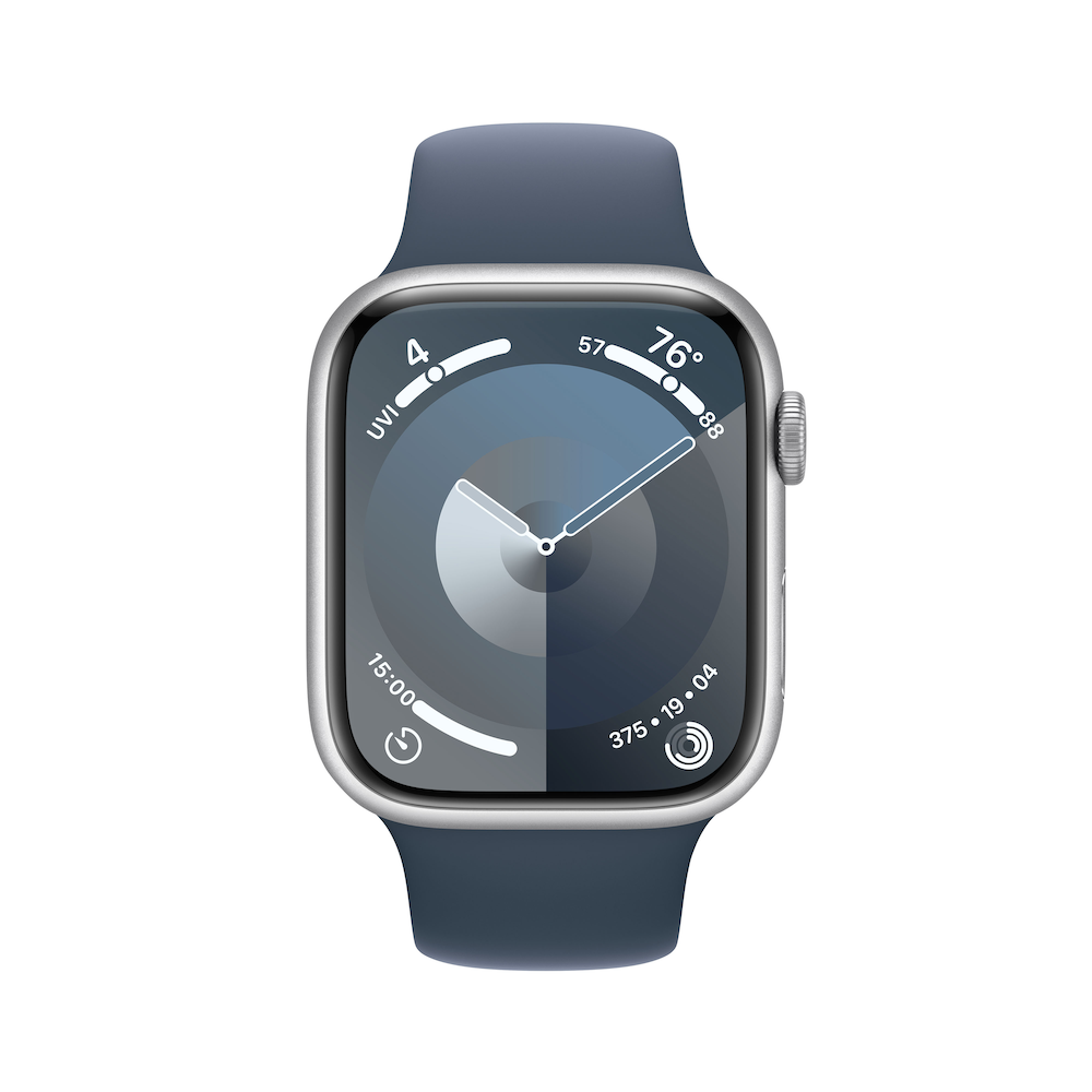 Apple Watch Series 9 GPS 45mm Silver Aluminium Case with Storm Blue Sport Band