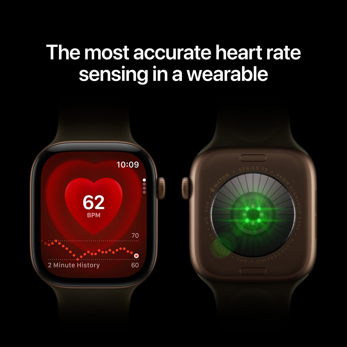 Apple Watch Series 12 GPS 46mm Dark Bronze Aluminium Case with Olive Sport Band - S/M