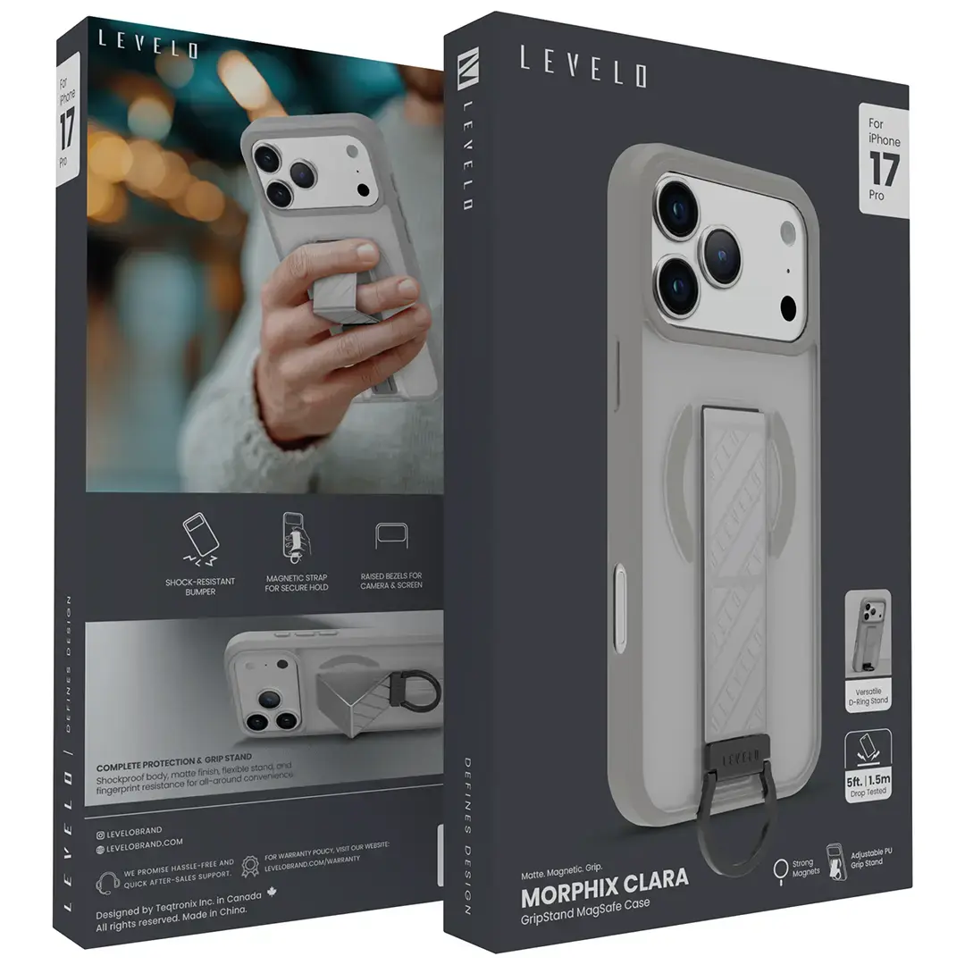 Levelo Morphix Clara Grip Case for 17 Pro Max Silver