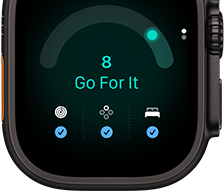 Apple Watch Ultra 4, titanium case, black colour, readiness score of 8, right side exterior, Digital Crown, raised side button